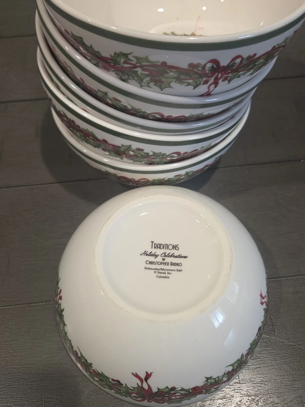 Christopher Radko Holly Ribbon Ceramic Serving Bowls